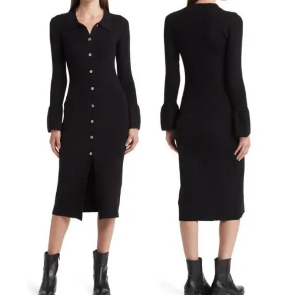 NWT Rails Rosalie Ribbed Buttoned Black Sweater Dress M